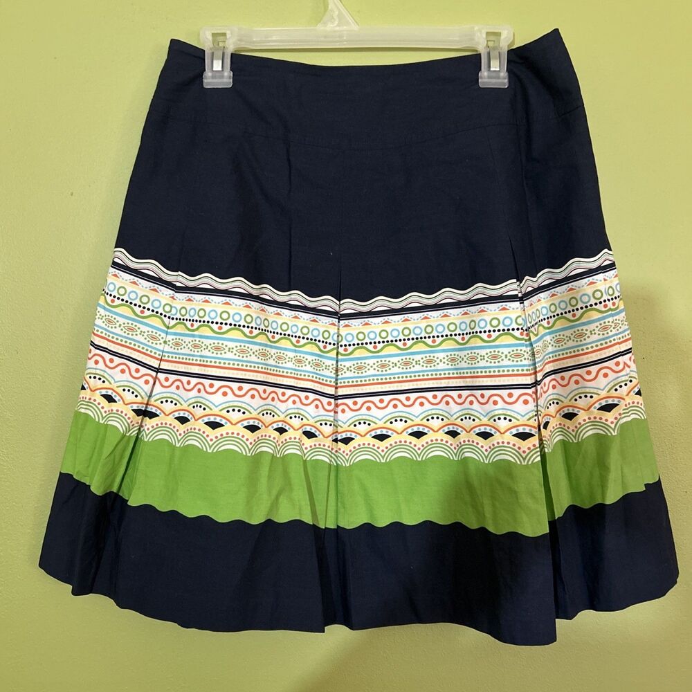 Talbots Skirt Women’s Blue Green Printed Pleated Lined 10 Petite cotton Flaw - Picture 4 of 9